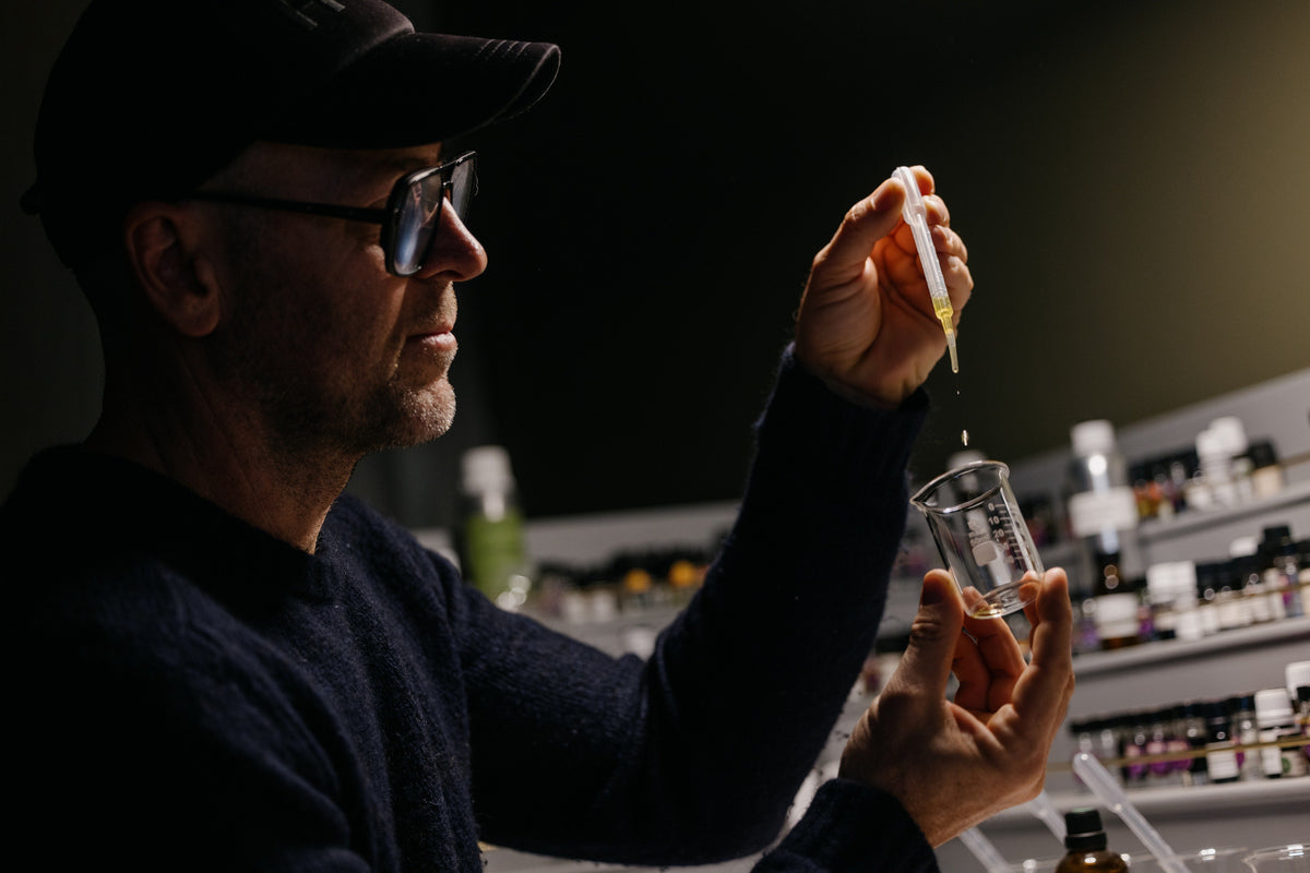 Craig Andrade of The Raconteur experiments with various fragrance ingedients. 